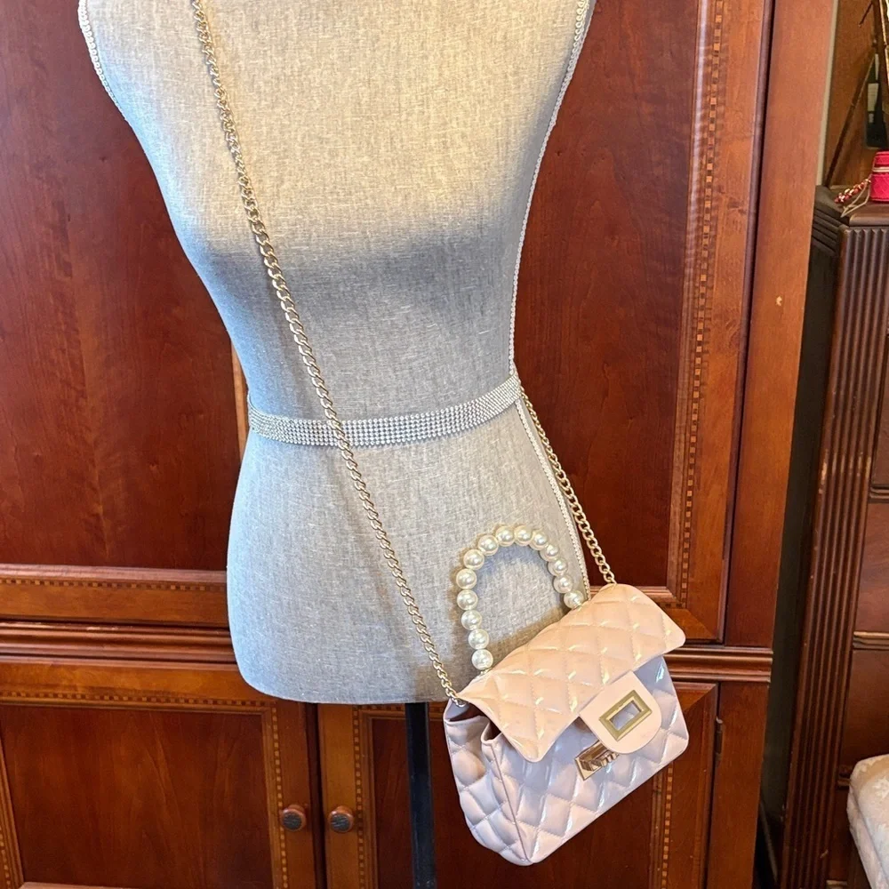 Elegant Pink jelly Quilted Handbag with chain strap